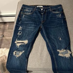 Zara Dark Wash Ripped Jeans Slim Fit